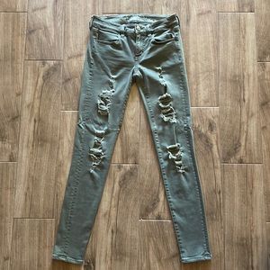 American Eagle Army Green Ripped Low Rise Super Stretch Jegging Size 2